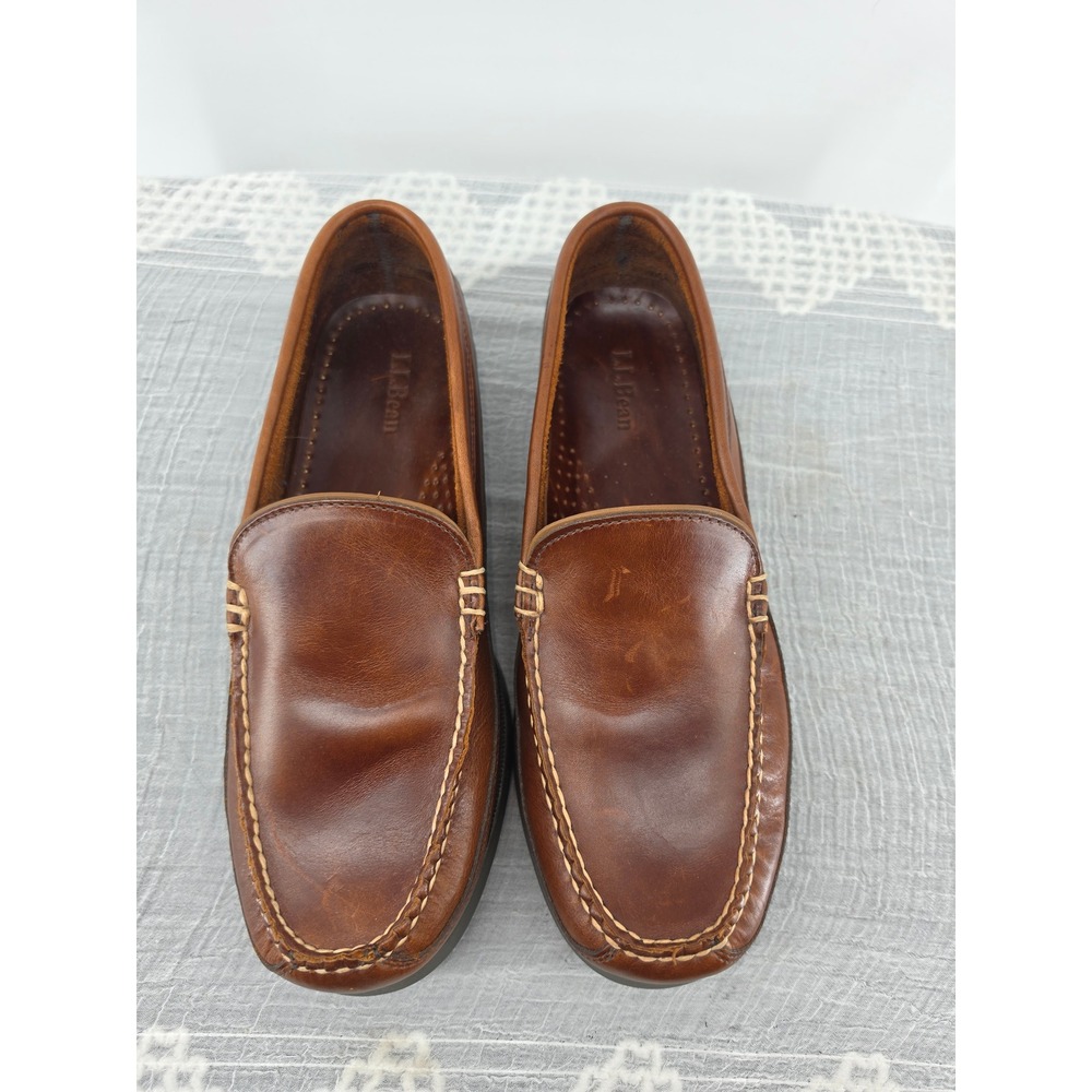LL Bean Mens Brown Leather Venetian Loafers Moc Toe Slip On Shoes 299805 9.5 D